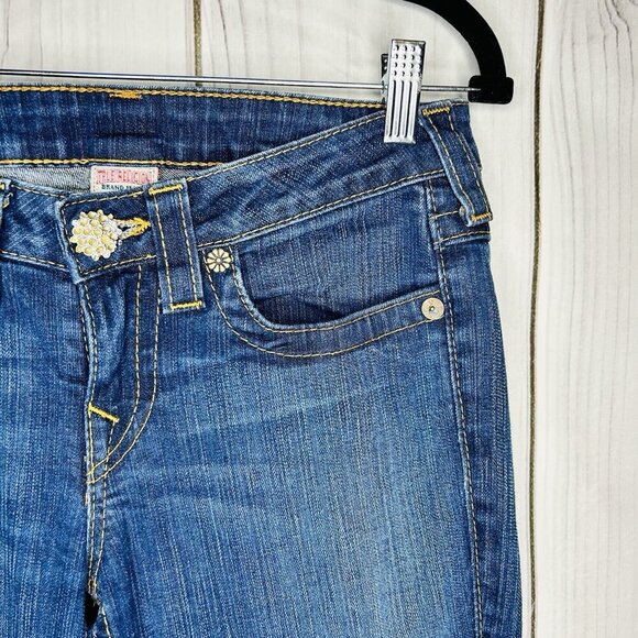 True Religion Becky Bootcut Jeans Size 28x33 Flap Pocket Rhinestone Buttons - Picture 6 of 12